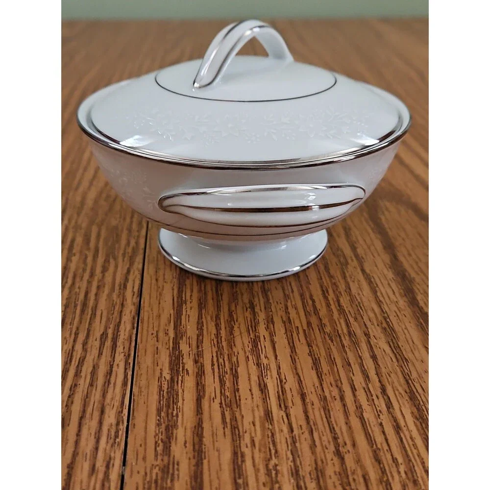 NORITAKE 6438 BUCKINGHAM BONE CHINA PLATINUM CREAMER & SUGAR BOWL